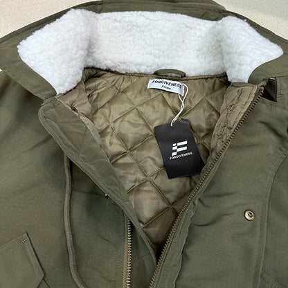 2024AW new cotton dress solid color hooded multi-pocket jacket Street King Limited
