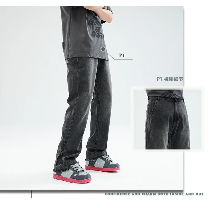 men streetwear hem zipper plus size distressed retro fashion loose casual denim pants jeans cityboy jeans trousers 28 40 unique jeans style 2610