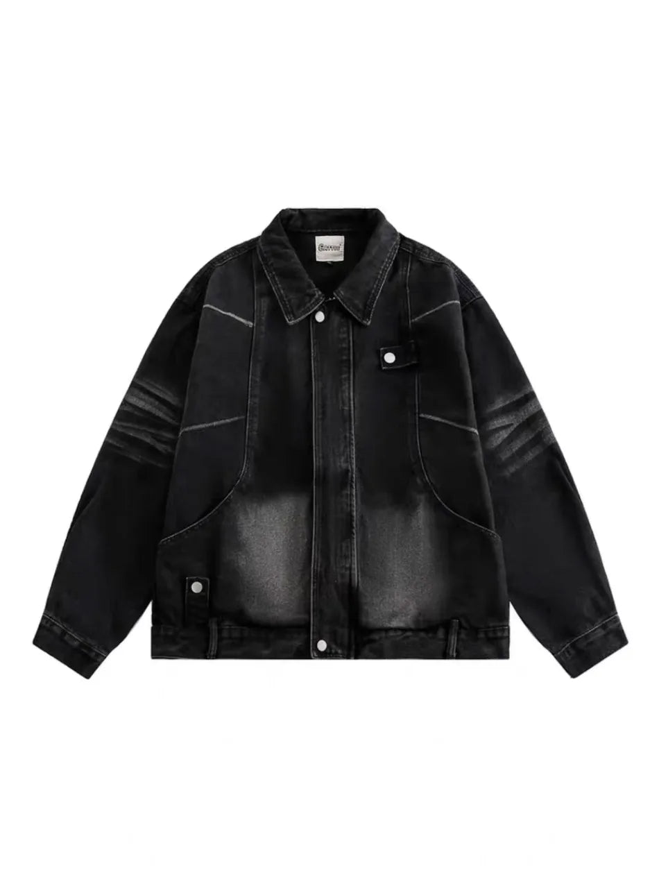 high street washed denim jacket mens 2024 spring trend oversize hip hop male coats color blocking motorcycle street outwear y2k unique jeans style 3633