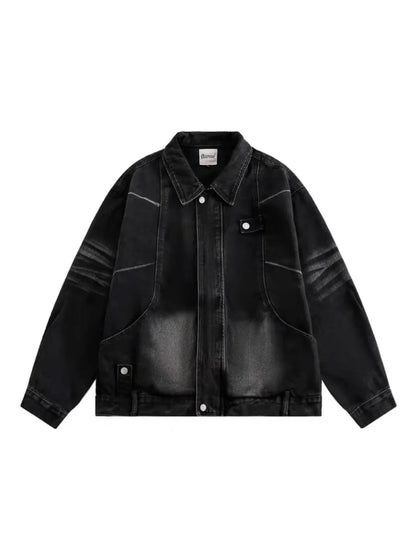 high street washed denim jacket mens 2024 spring trend oversize hip hop male coats color blocking motorcycle street outwear y2k unique jeans style 3633