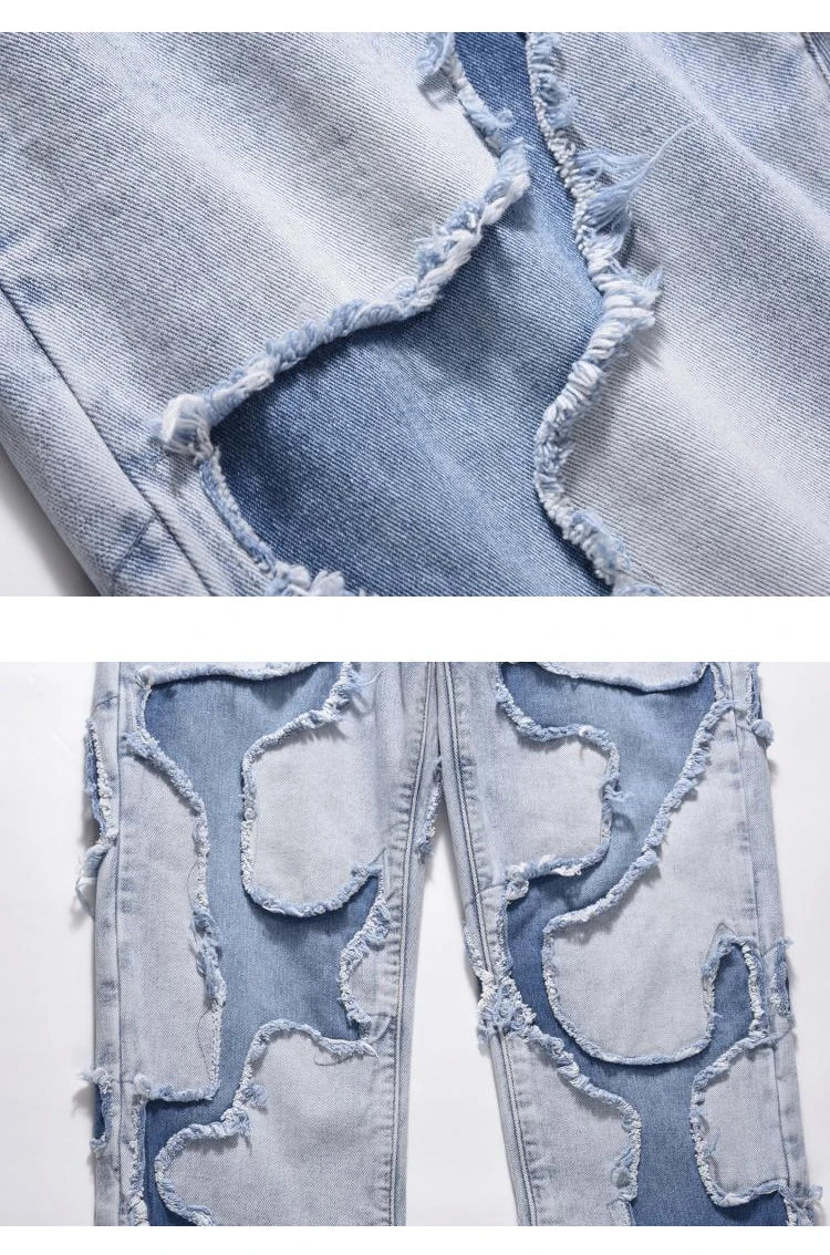 ripped irregular patchwork design denim jeans men casual zipper biker trousers jeans fashion streetwear hip hop pants joggers unique joggers style 2626