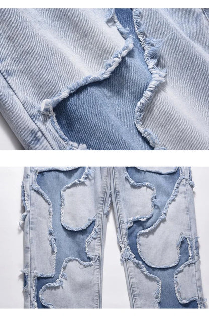 ripped irregular patchwork design denim jeans men casual zipper biker trousers jeans fashion streetwear hip hop pants joggers unique joggers style 2626