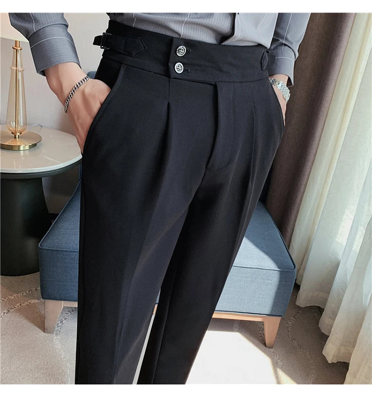 2024 High Quality Business Casual Draped High-waist Trousers Men Solid Color Formal Pants Male Formal Office Social Suit Pants Street King Limited