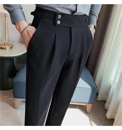 2024 High Quality Business Casual Draped High-waist Trousers Men Solid Color Formal Pants Male Formal Office Social Suit Pants Street King Limited