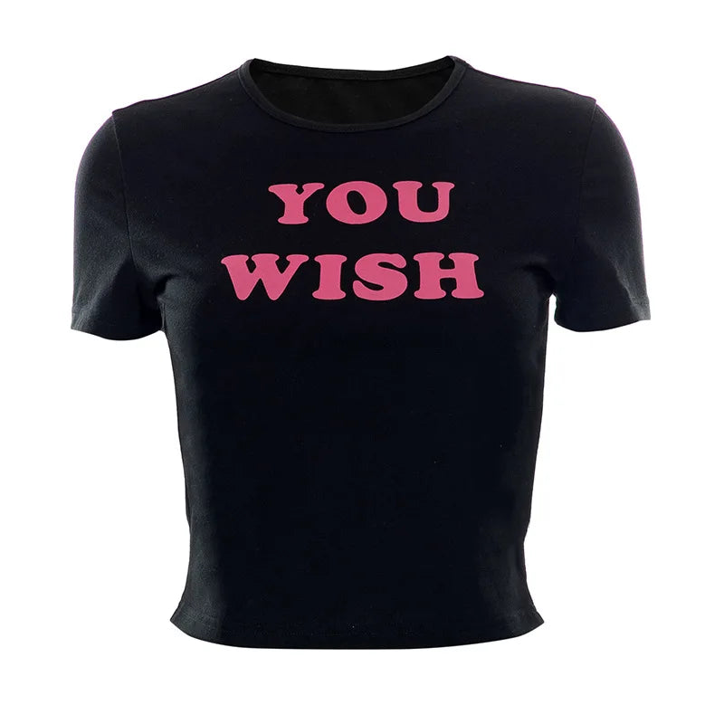 Aesthetic Fashion 2000S Cute Pink Letter Print Black Baby Tee Y2K Clothes Streetwear Vintage Short Sleeve Crop Top Women T-shirt Street King Limited