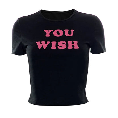 Aesthetic Fashion 2000S Cute Pink Letter Print Black Baby Tee Y2K Clothes Streetwear Vintage Short Sleeve Crop Top Women T-shirt Street King Limited