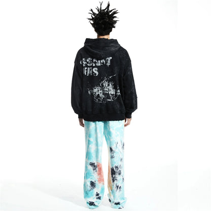 SSAINT LOUIS Vintage Fashion High-Street Retro Casual Loose Letter Printed Hooded Sweatshirt Hoodies Street King Limited