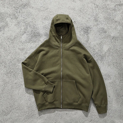 Streetwear Solid Color Ninja Zipper Hoodies Men's Fleece Turtleneck Cardigan Outdoor Oversized Hoody Plus Velvet Charge Coat Street King Limited