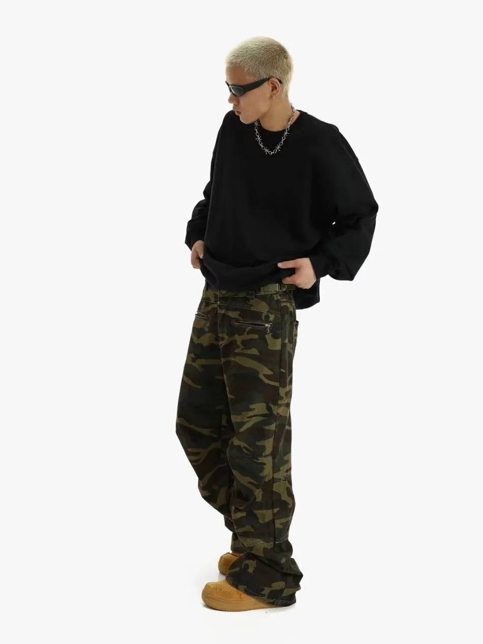 2024 High Street Mens Camouflage Straight Leg Jeans American Trend Tooling Denim Pants Zipper Multiple Pockets Cowboy Trousers Street King Limited