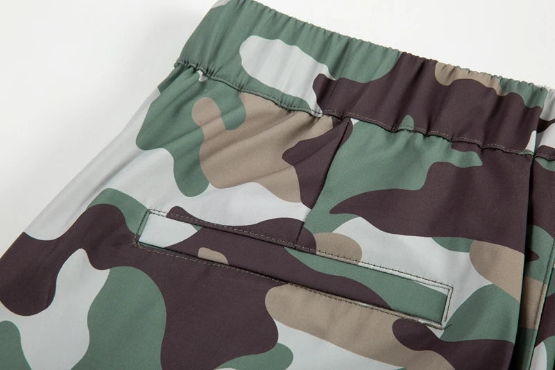 Street Wear Functional Camouflage Cargo Trousers Men Waterproof Pockets Pleated Zip Up Tapered Pants Nylon Belt Men's Clothes Street King Limited