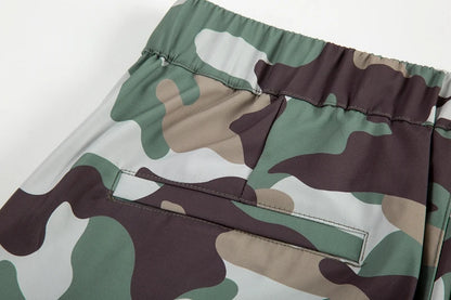 Street Wear Functional Camouflage Cargo Trousers Men Waterproof Pockets Pleated Zip Up Tapered Pants Nylon Belt Men's Clothes Street King Limited