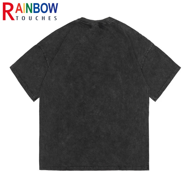 Rainbowtouches Summer T-shirts Oversized Men Fashion Acid Wash T-Shirt Loose Hip Hop High Street Style Unisex Quality Clothing Street King Limited