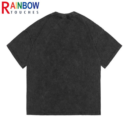 Rainbowtouches Summer T-shirts Oversized Men Fashion Acid Wash T-Shirt Loose Hip Hop High Street Style Unisex Quality Clothing Street King Limited