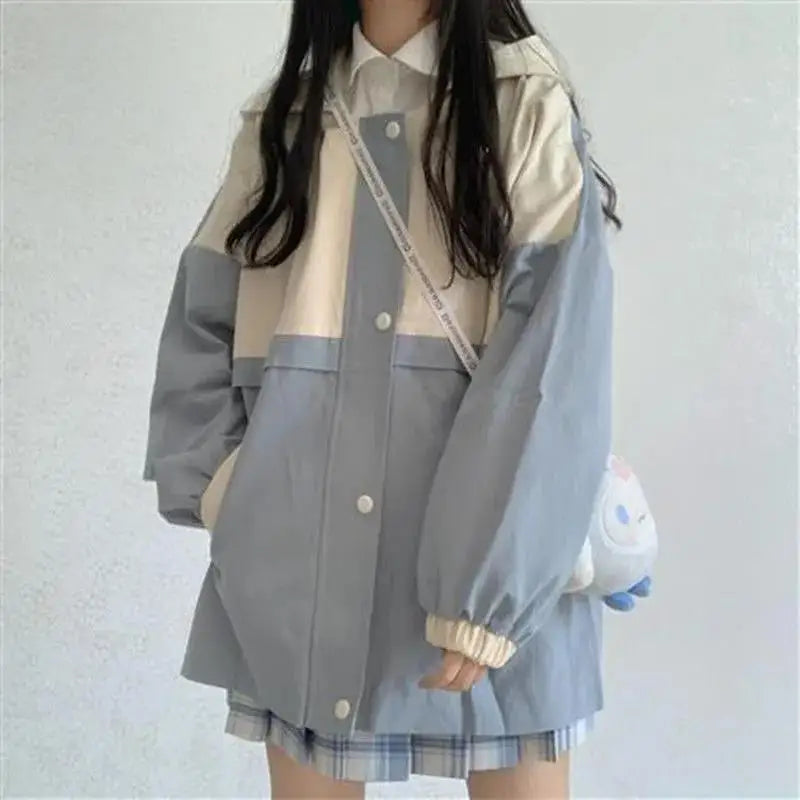 s 3xl basic jackets women patchwork design all match preppy style casual outerwear with hat daily harajuku streetwear clothing unique default style 4641