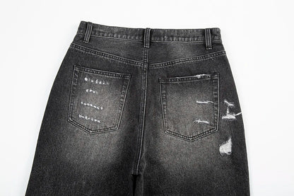 y2k frayed hole damaged washed black baggy jeans for men streetwear straight casual denim trousers ropa hombre loose cargo pants unique cargo style 2457