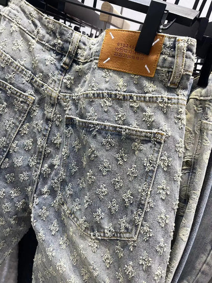 black personalized jeans mens jacquard pattern vintage embossed streetwear loose jeans mens pants straight loose bottoms mens unique jeans style 3495