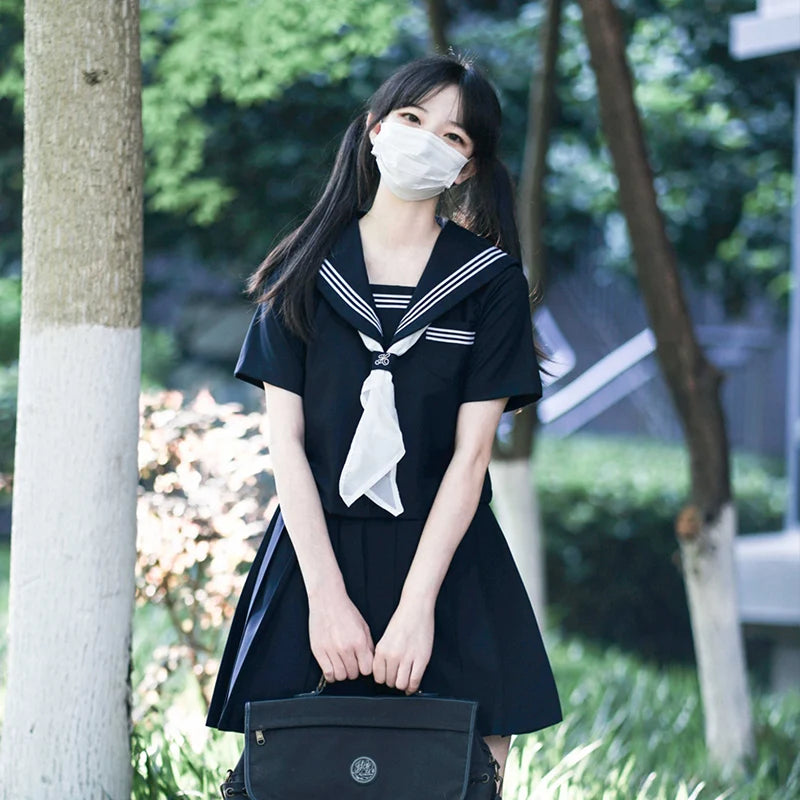 Navy Sailor Outfit Japanese Style School Uniform Skirt Girls JK Uniforms Student Sailor Dress Korean Student Seifuku COS Costume Street King Limited