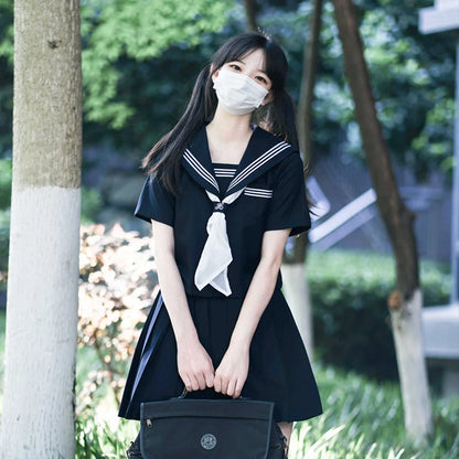 Navy Sailor Outfit Japanese Style School Uniform Skirt Girls JK Uniforms Student Sailor Dress Korean Student Seifuku COS Costume Street King Limited