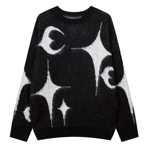 Men Sweater Star Moon Graphic Knitted Jumper Harajuku Retro Oversized Pullover Y2K Punk Gothic Casual Knitwear Unisex Street King Limited