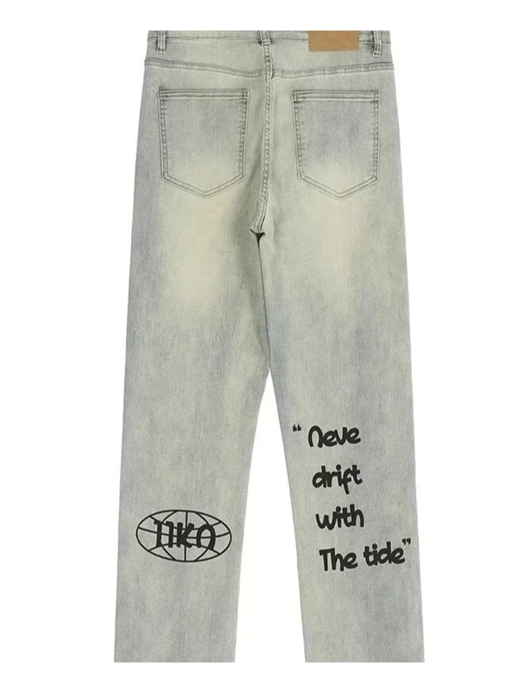 american gothic letter mens baggy jeans y2k retro harajuku straight denim trousers hip hop fashion printed jean man pants unique jeans style 574