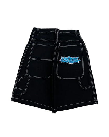 wexwear embroidery skate cargo jeans denim shorts baggy retro y2k harajuku gym basketball shorts streetwear men clothing combat utility trousers