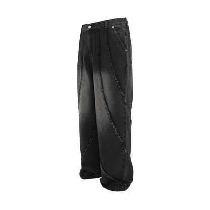 New High Street Wahsed Black Tassel Striped Baggy Jeans for Men and Women Straight Ropa Hombre Vintage Casual Denim Trousers Street King Limited