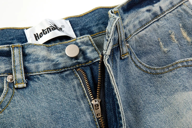 ripped hole distressed black blue washed mens jeans straight casual baggy pockets pencil pants streetwear loose denim trousers unique jeans style 1879