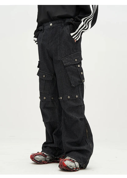 punk rivet denim jeans pants mens 2023 harajuku streetwear bottom zipper cotton casual oversize joggers straight pants trousers unique joggers style 3461