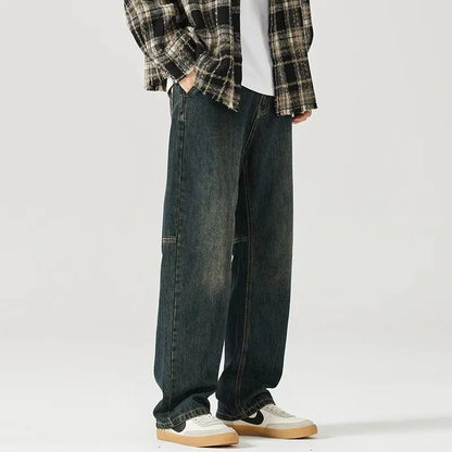 american style new retro heavy duty washed straight leg jeans for men and women simple and loose trendy wide leg casual pants denim street jeans