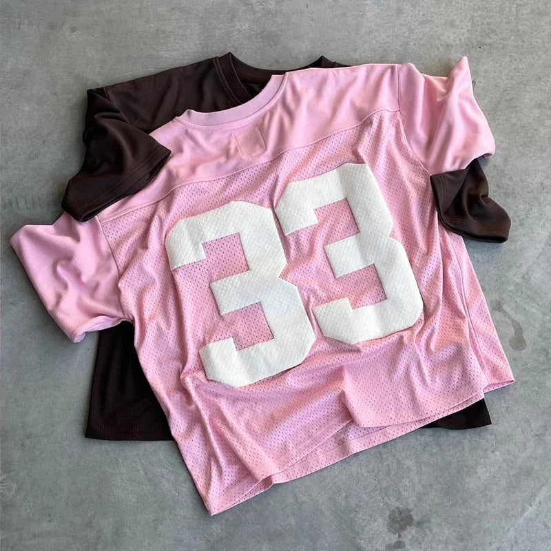 Trendy Oversize Pink 33 graphic t shirts Jersey College T-shirt for Women Couples Sportswear Mesh Quick Drying Football Y2k Tops Street King Limited