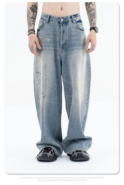 Splashing ink to wash old baggy retro jeans Street King Limited
