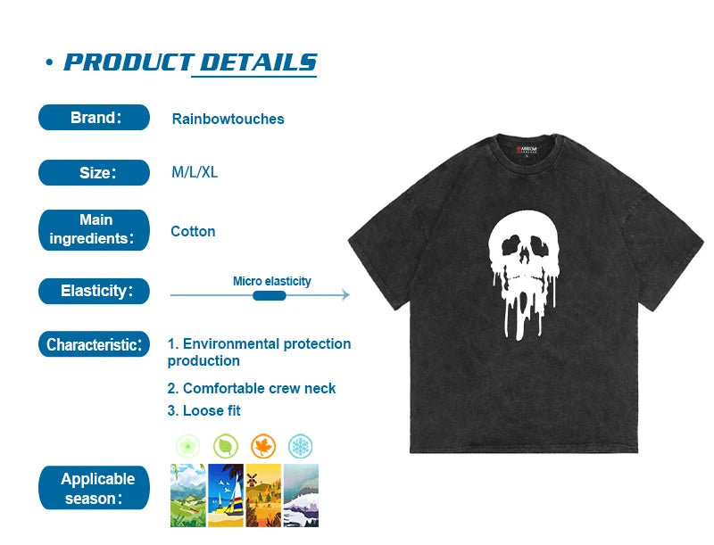 Rainbowtouches 2022 Summer Half-Sleeve T-Shirt Unisex High Street Vintage Graphic T Shirts Loose Casual Street Fashion Hip Hop Street King Limited