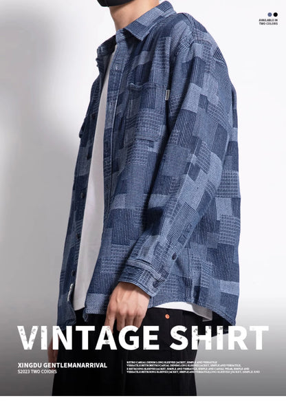Heavy Denim Shirt Men's Long Sleeve Loose Japanese Retro Washed Distressed Shirt Men's Top Plaid Thickened Jacket Street King Limited