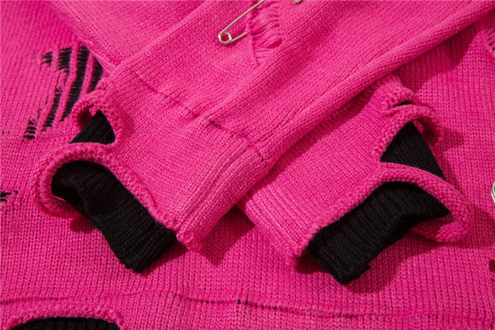 2023 Hip Hop Knitted Sweater Streetwear Star Graphic Distressed Ripped Pullover Men Harajuku Casual Knitwear Unisex Punk Street King Limited