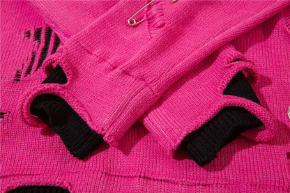 2023 Hip Hop Knitted Sweater Streetwear Star Graphic Distressed Ripped Pullover Men Harajuku Casual Knitwear Unisex Punk Street King Limited