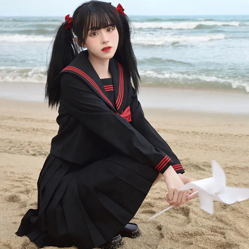 Navy Sailor Outfit Japanese Style School Uniform Skirt Girls JK Uniforms Student Sailor Dress Korean Student Seifuku COS Costume Street King Limited