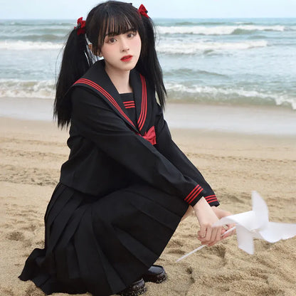 Navy Sailor Outfit Japanese Style School Uniform Skirt Girls JK Uniforms Student Sailor Dress Korean Student Seifuku COS Costume Street King Limited