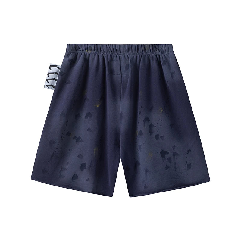 RRR123 2024 New Sports Shorts Heavyweight Washed Graffiti Print Vintage Drawstring Capris Casual High Street Loose Curled Y2K Street King Limited