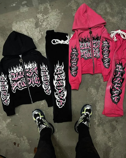 y2k street hip-hop goth trend oversized hoodie suit men's fashion Harajuku style casual loose versatile zipper sweatshirt top Street King Limited