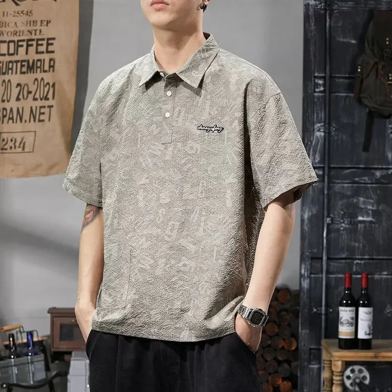 Streetwear Summer Full Letter Printed Polo Shirt For Men New Lapel Button Tee Sh Summer Full Letter Printed Polo Shirt For Men 2024 New Lapel Button Tee Shirts Oversized Short Sleeve Y2K Streetwear T Shirt Fashion Sweater Jacket With Graphic Design For Men