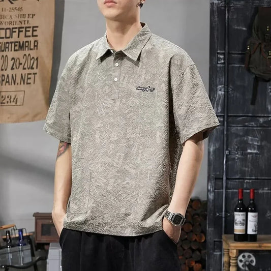 Streetwear Summer Full Letter Printed Polo Shirt For Men New Lapel Button Tee Sh Summer Full Letter Printed Polo Shirt For Men 2024 New Lapel Button Tee Shirts Oversized Short Sleeve Y2K Streetwear T Shirt Fashion Sweater Jacket With Graphic Design For Men