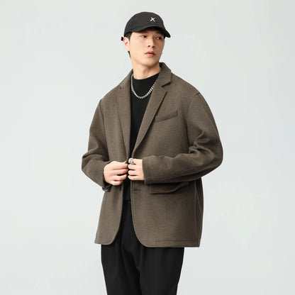 autumn winter men business casual fashion retro woolen thick blazer jacket korean streetwear plus size suit coat outerwear urban fashion pants