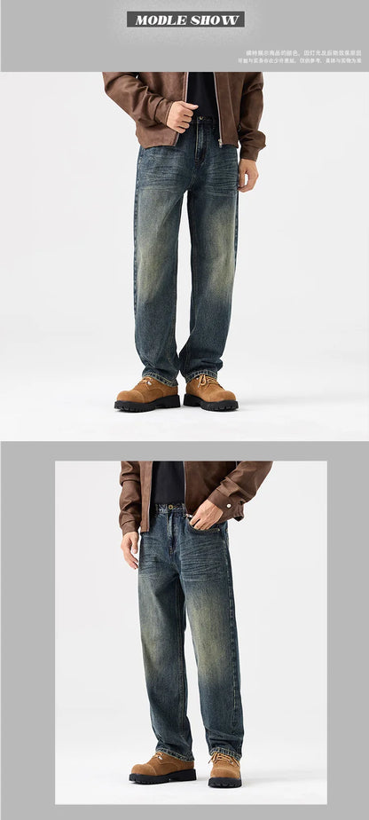 mens streetwear fashion loose casual plus size straight wide leg denim baggy jeans pants boyfriend jeans trousers unique jeans style 2812