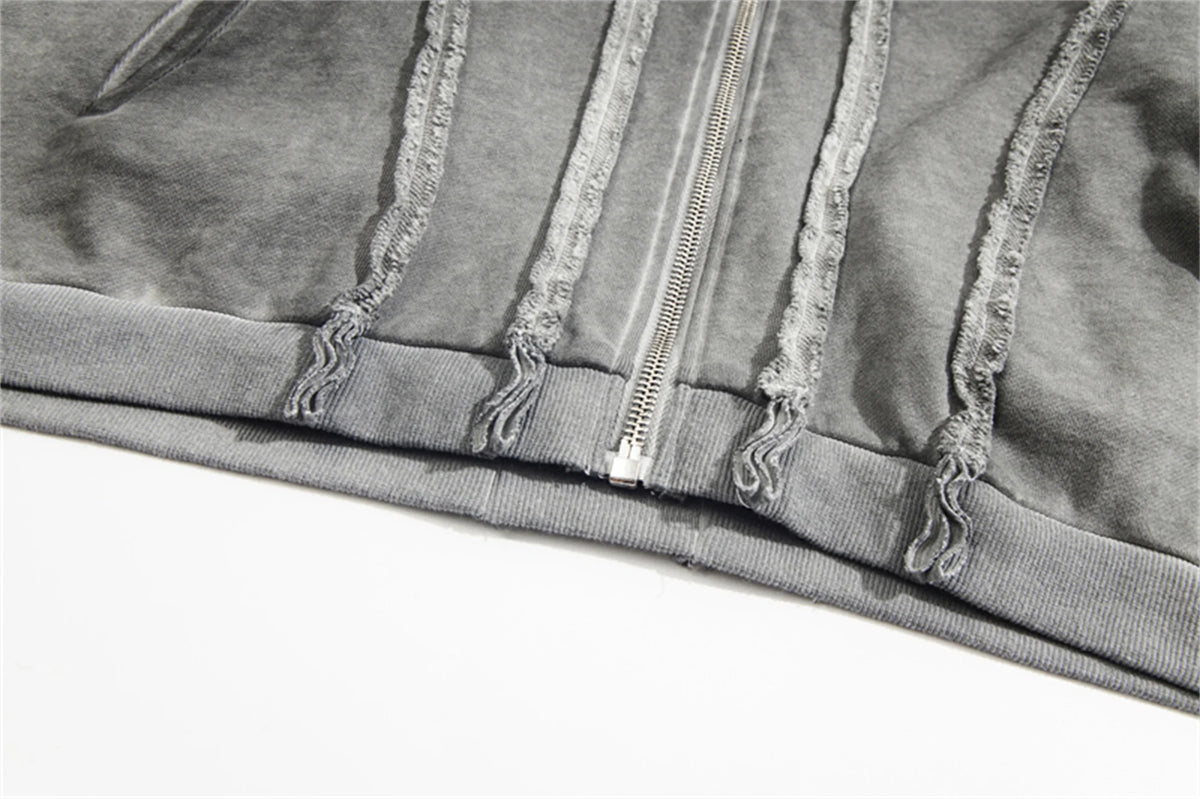 new thug club brand fashion high street vibe style cotton oversized splicing zipper washed distressed grey jacket hoodies unique default style 116