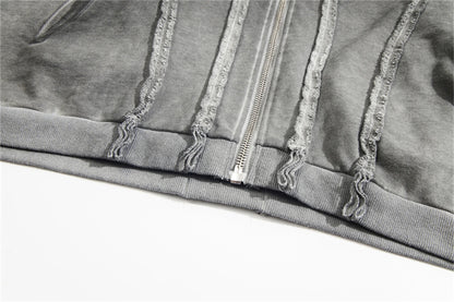 new thug club brand fashion high street vibe style cotton oversized splicing zipper washed distressed grey jacket hoodies unique default style 116