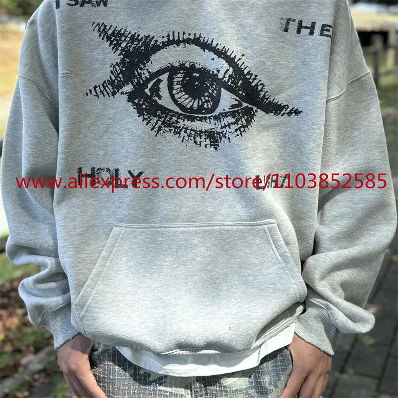 New 2024 Autumn/Winter Vintage Heavy American Hoodie Men's Long Sleeve High Quality Tops High Street Eye Print Casual Fashion Street King Limited