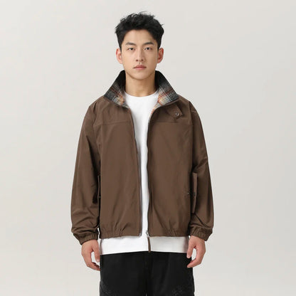 double side wearable coach jacket men streetwear fashion cleanfit splice plaid loose casual outdoor cargo jacket boyfriend coat military streetwear pants