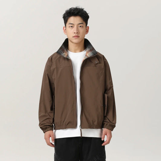 double side wearable coach jacket men streetwear fashion cleanfit splice plaid loose casual outdoor cargo jacket boyfriend coat military streetwear pants