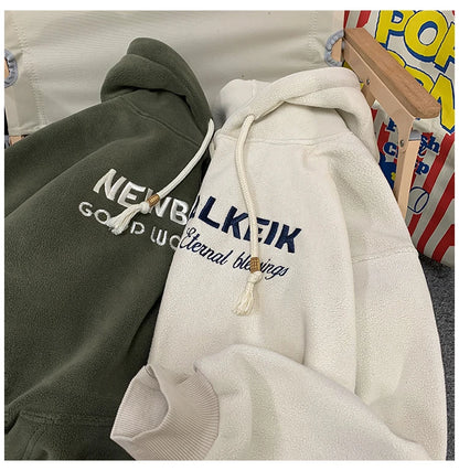 Winter Warm Thickened Casual Men's Hoodie Korean Fashion Embroidery Letters Sweater Harajuku Street Unisex Hoodies Street King Limited