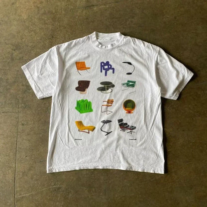 American Fashion Trend Gothic Print Cotton T-shirt Men Y2K New Harajuku Casual Loose Super Short Sleeved Couple Hip Hop T-shirt Street King Limited